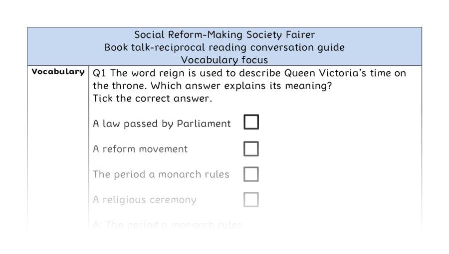 Reciprocal reading - vocabulary - Social Reform-Making Society Fairer