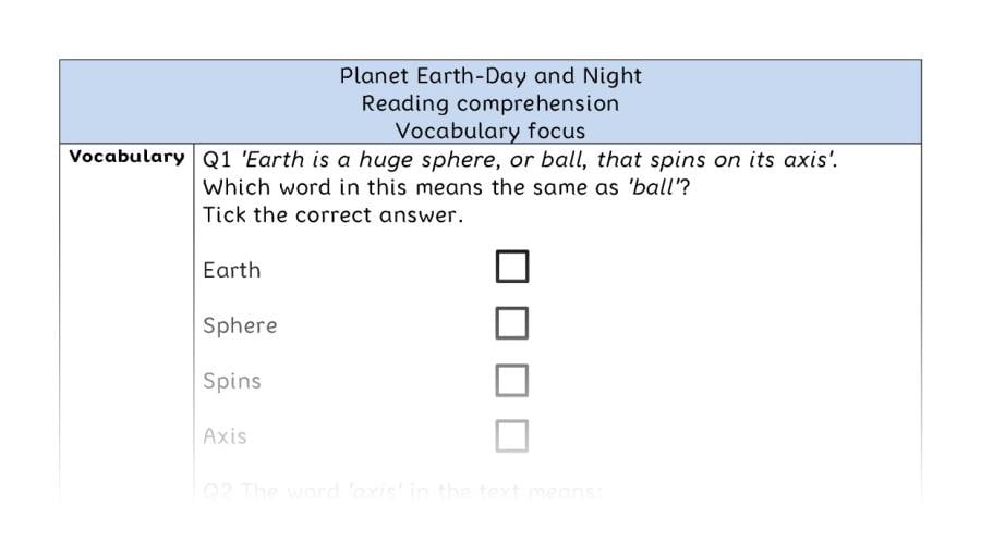 Reading comprehension - vocabulary - Planet Earth-Day and Night