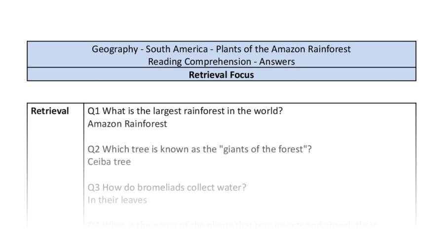 Reading Comprehension-Plants of the Amazon Rainforest-Retrieval-answers