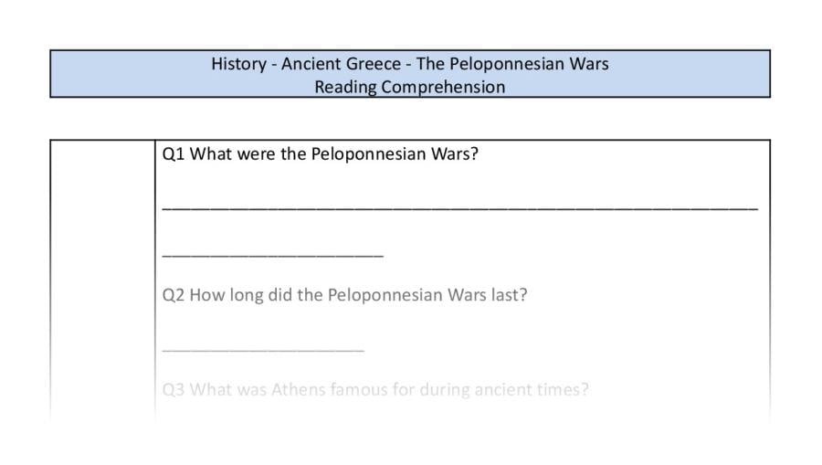 Reading Comprehension-The Peloponnesian Wars-Retrieval Focus