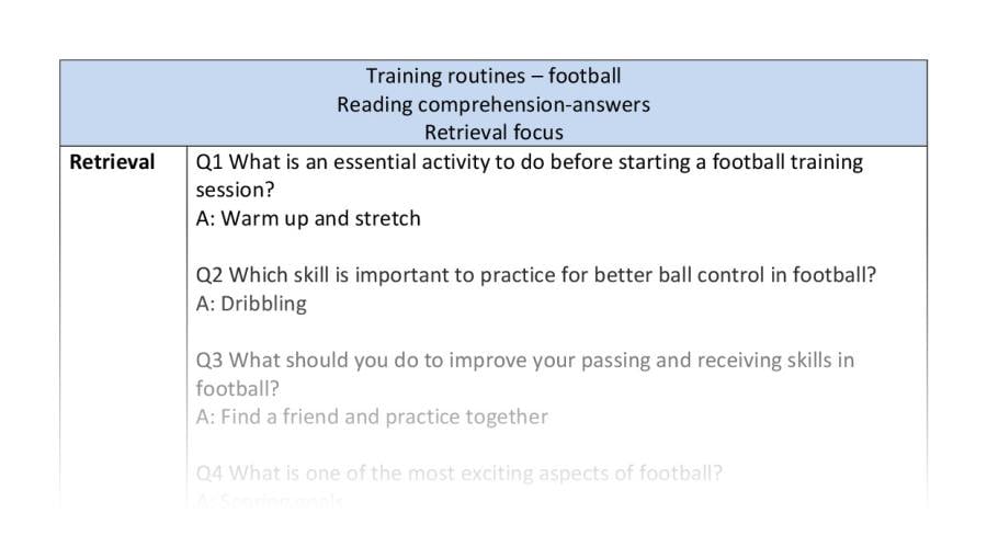 Reading comprehension - retrieval - Training routines - football