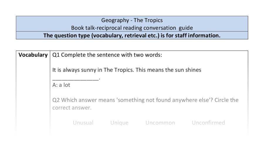 Reciprocal reading - VRSIPE - Geography - The Tropics