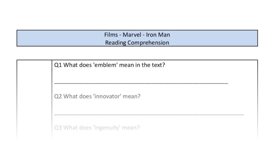Reading Comprehension - Iron Man - VRSIPE Focus