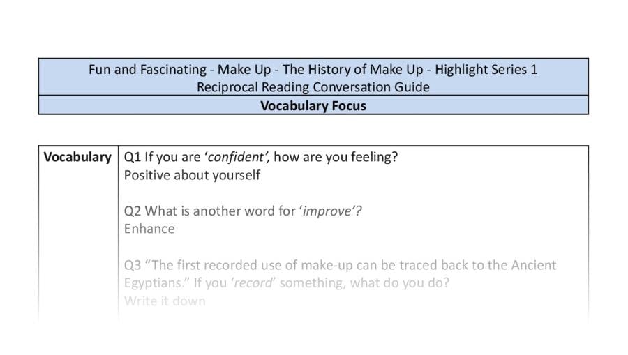 Reciprocal Reading Conversation - The History of Make Up - Highlight Series 1 - Vocabulary Focus