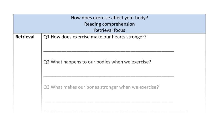 Reading comprehension - retrieval - How does exercise affect your body