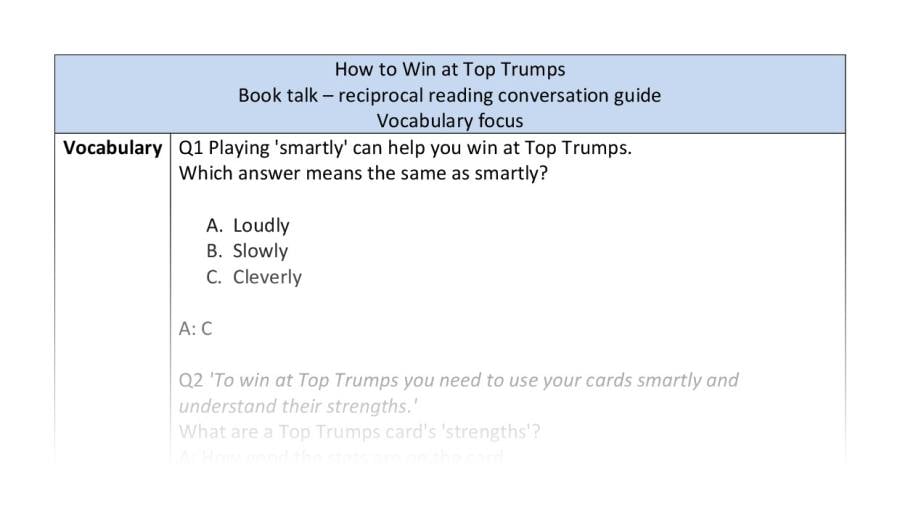 Reciprocal reading - vocabulary - How to Win at Top Trumps