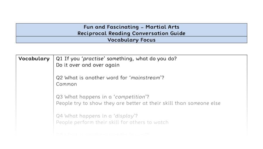 Reciprocal Reading Conversation - Martial Arts - Highlight Series 1 - Vocabulary Focus
