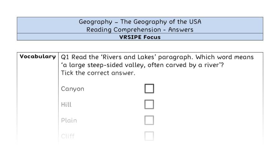 The Geography of the USA - Reading Comprehension Answers - VRSIPE Focus