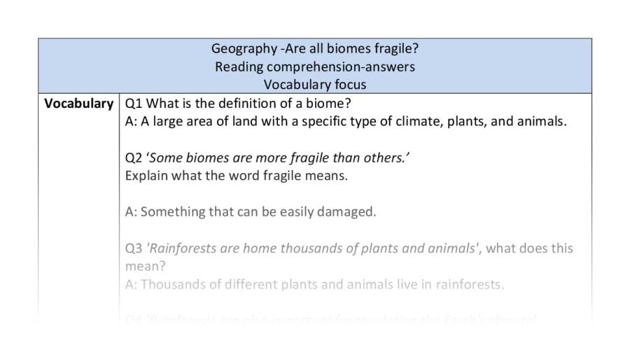 Reading comprehension - vocabulary -Are all biomes fragile