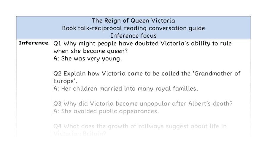 Reciprocal reading - inference - The Reign of Queen Victoria