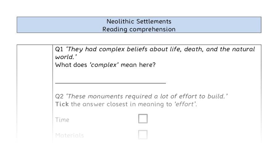 Reading comprehension - VRSIPE - Neolithic Settlements