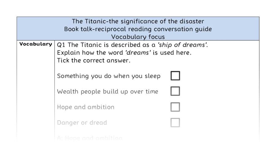 Reciprocal reading-vocabulary-The Titanic-the significance of the disaster