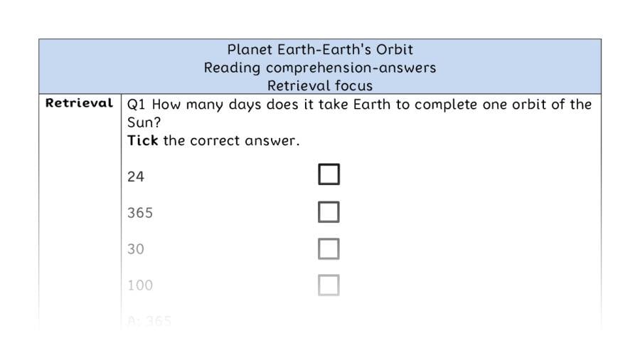 Reading comprehension - retrieval - Planet Earth-Earths Orbit - answers