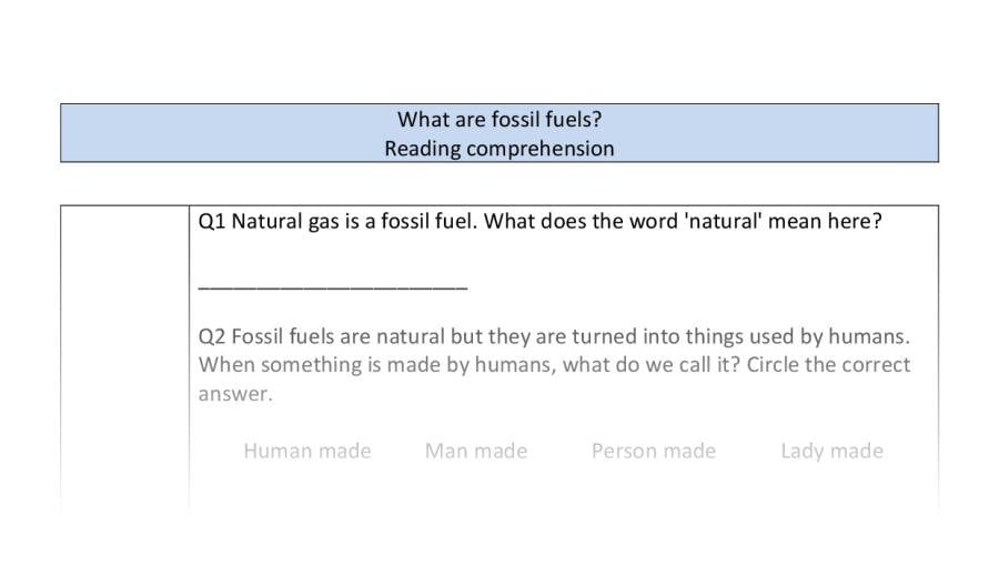 Reading comprehension - VRSIPE - What are fossil fuels