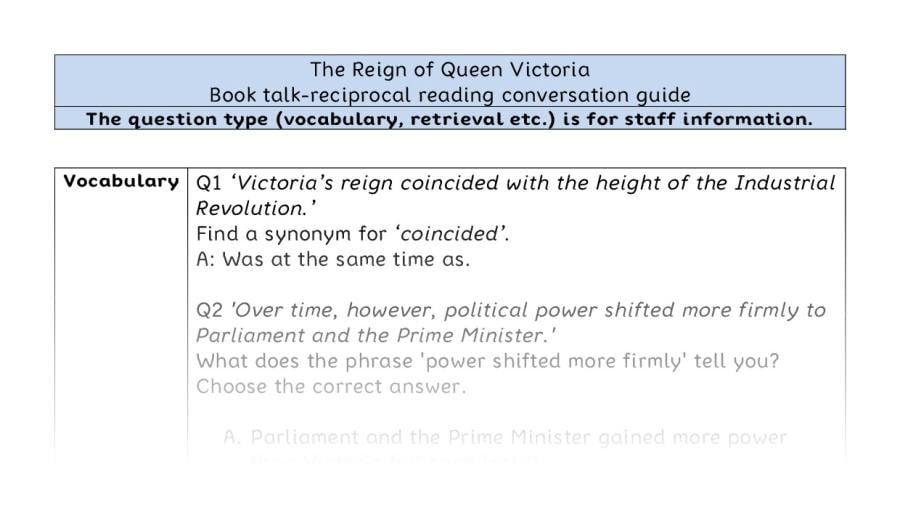 Reciprocal reading - VRSIPE - The Reign of Queen Victoria