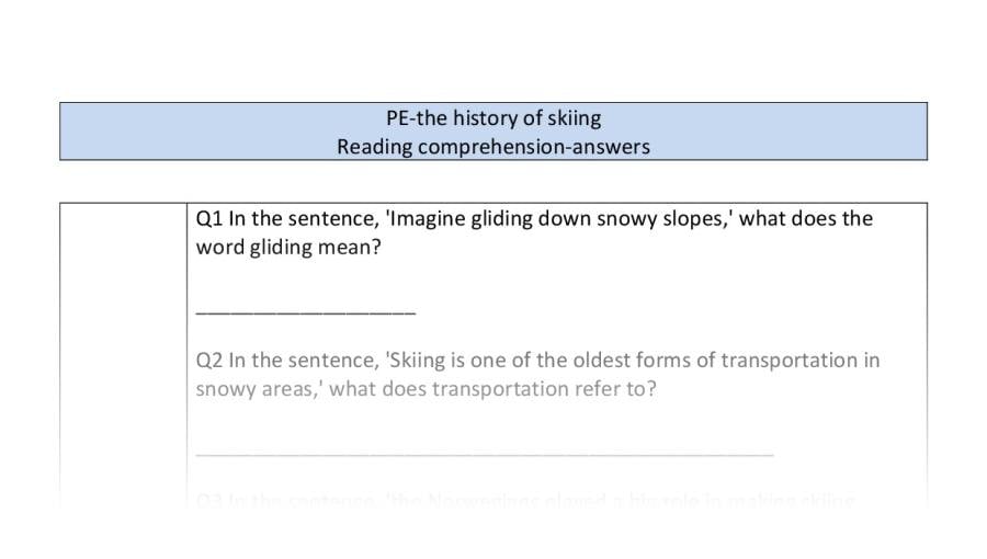 Reading comprehension-VRSIPE-the history of skiing