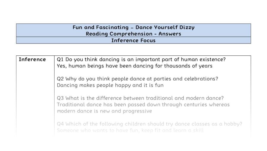 Reading Comprehension - Dance Yourself Dizzy - Highlight Series 2 - Inference Focus