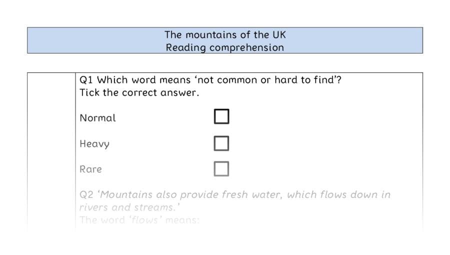 Reading comprehension - VRSIPE - The mountains of the UK