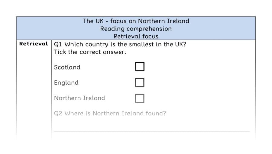 Reading comprehension - retrieval - The UK - focus on Northern Ireland