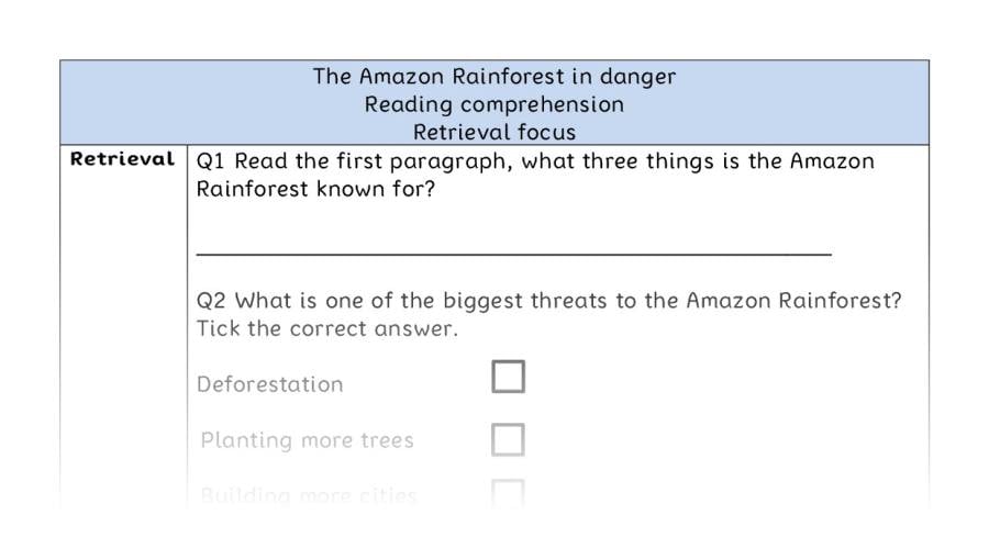 Reading comprehension - retrieval - The Amazon Rainforest in danger