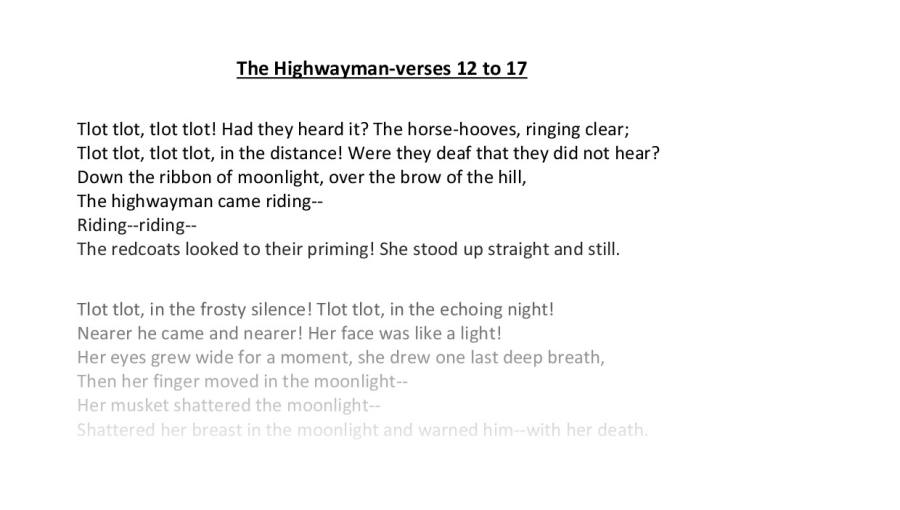 The Highwayman poem - verses 12 to 17