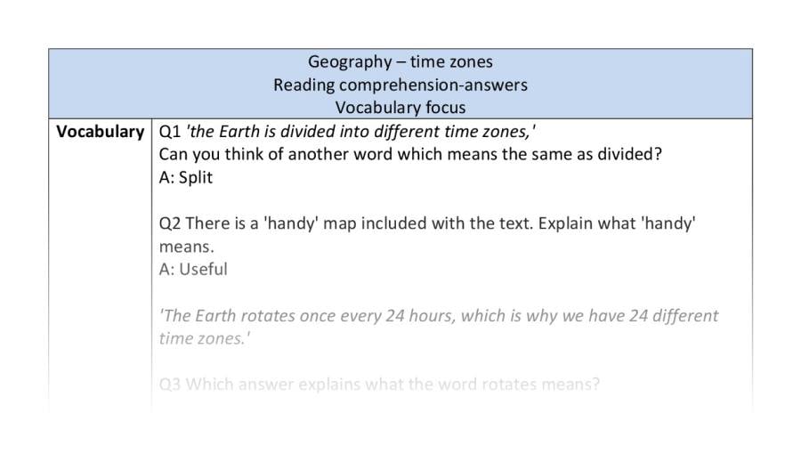 Reading comprehension - vocabulary - time zones-answers
