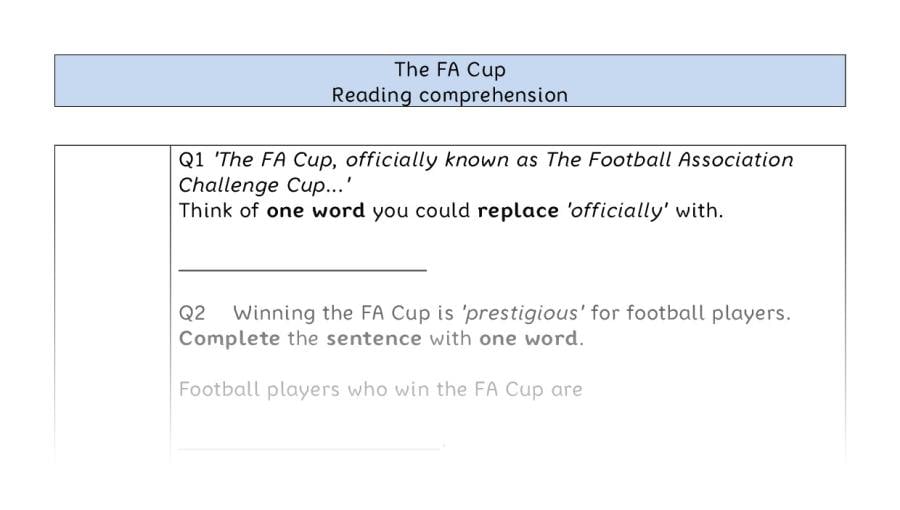 Reading comprehension - VRSIPE - The FA Cup