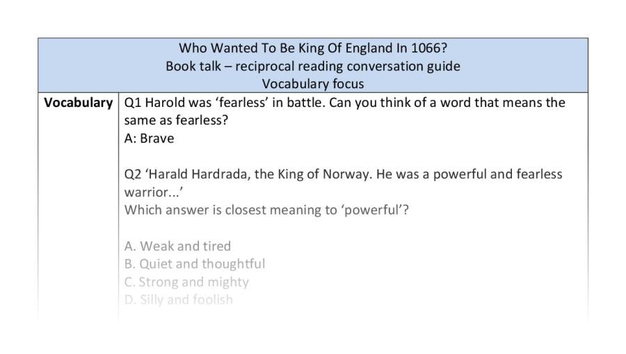 Reciprocal reading - vocab - Who Wanted To Be King Of England In 1066