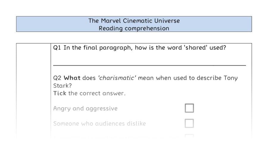 Reading comprehension - VRSIPE - The Marvel Cinematic Universe