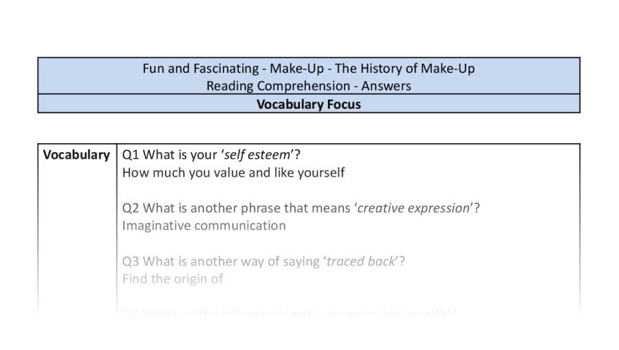 Reading Comprehension - The History of Make-Up - Highlight Series 2 - Vocabulary Focus