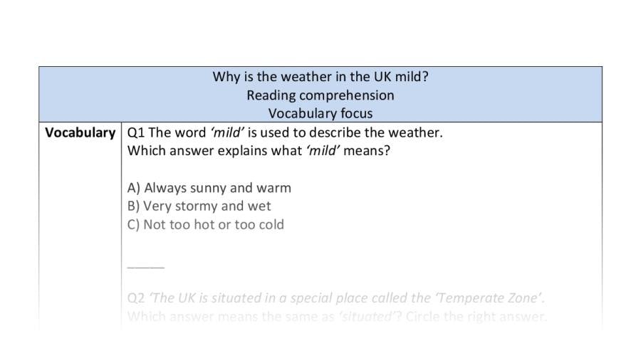 Reading comp-vocab-Why is the weather in the UK mild