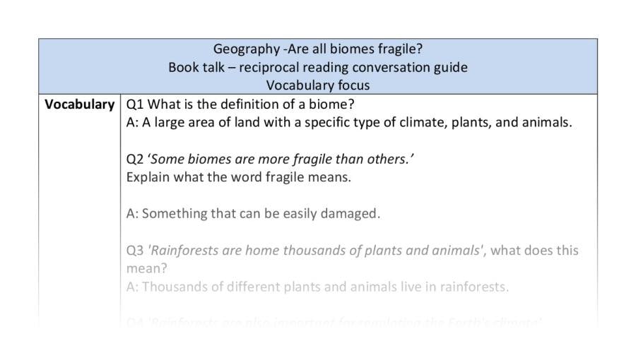 Reciprocal reading - vocabulary -Are all biomes fragile