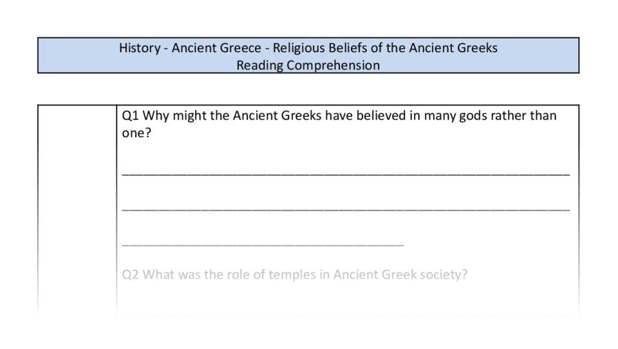 Reading Comprehension-Religious Beliefs of the Ancient Greeks-Inference Focus