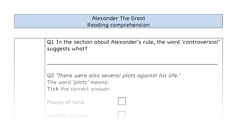 Reading comprehension - VRSIPE - Alexander The Great