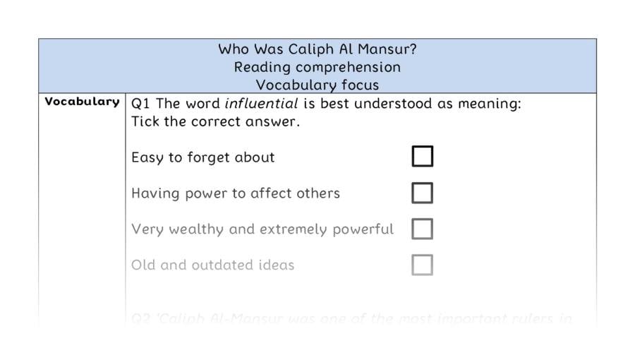 Reading comprehension - vocabulary - Who Was Caliph Al Mansur