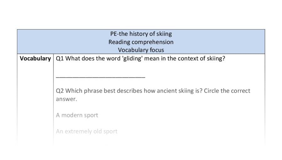 Reading comp-vocabulary-history of skiing