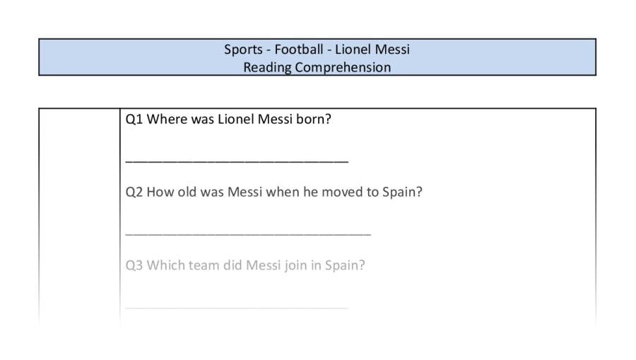 Reading Comprehension - Lionel Messi - Retrieval Focus