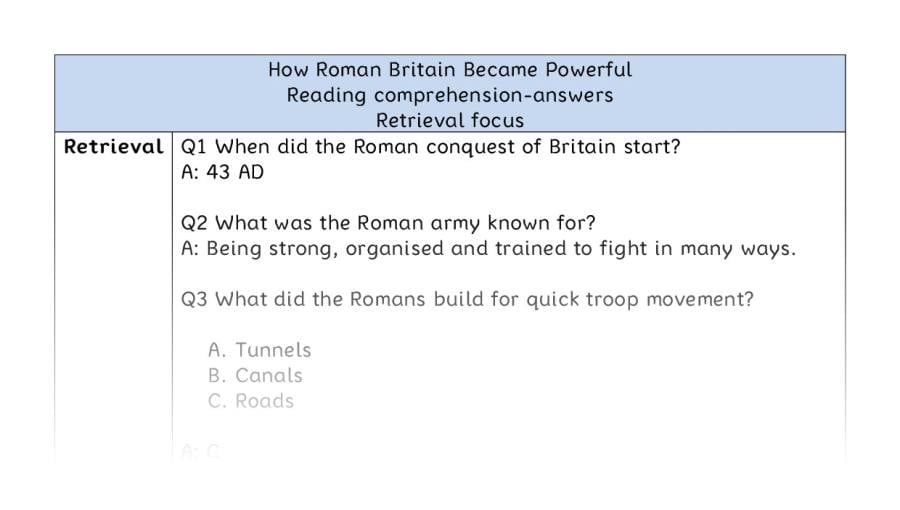 Reading comprehension - retrieval - How Roman Britain Became Powerful - answers