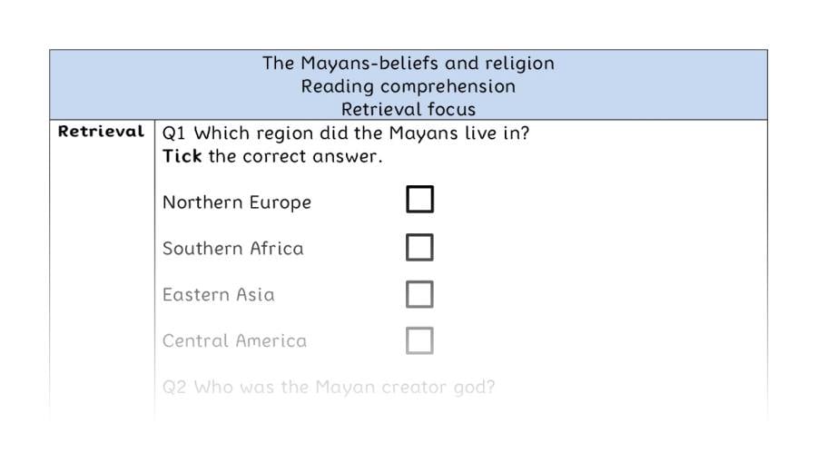 Reading comprehension - retrieval - The Mayans-beliefs and religion