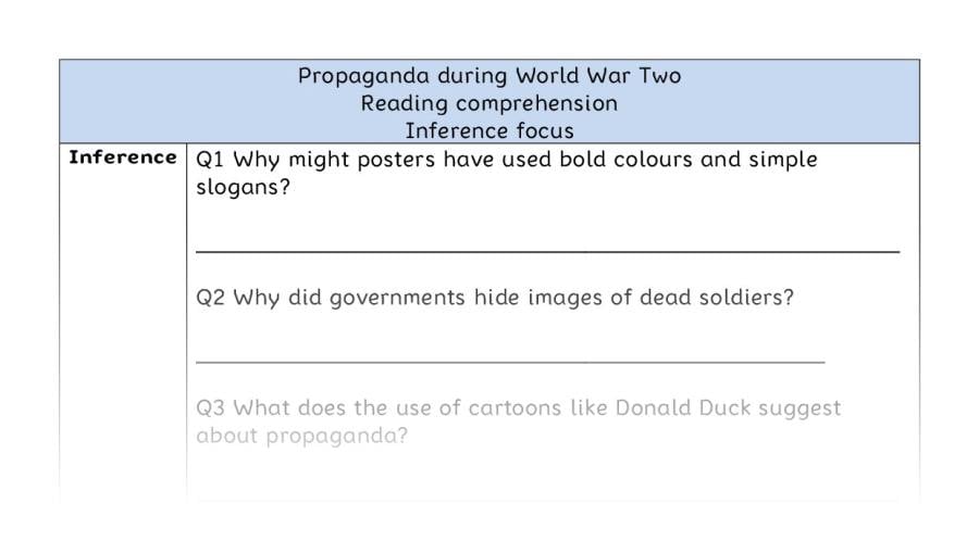Reading comprehension - inference - Propaganda during World War Two