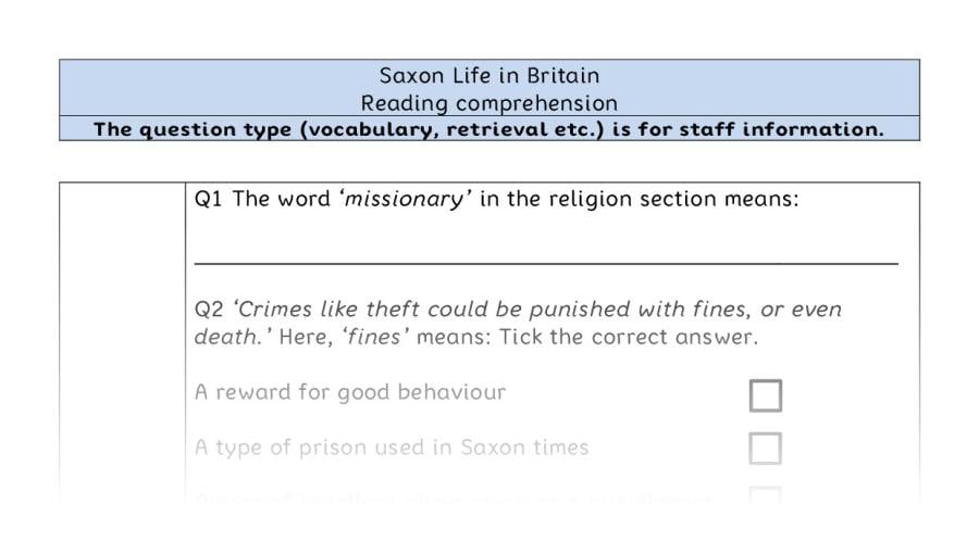 Reading comprehension VRSIPE - Saxon Life in Britain
