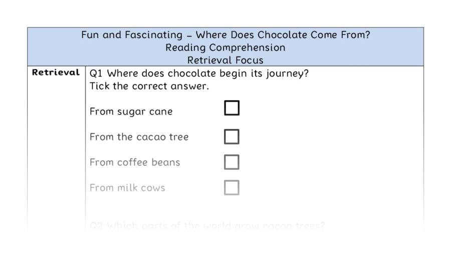 Where Does Chocolate Come From - Reading Comprehension - Retrieval Focus