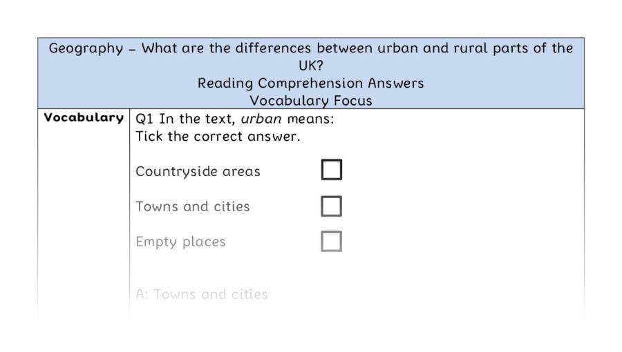 What are the differences between urban and rural parts of the UK - Reading Comprehension Answers - Vocabulary Focus
