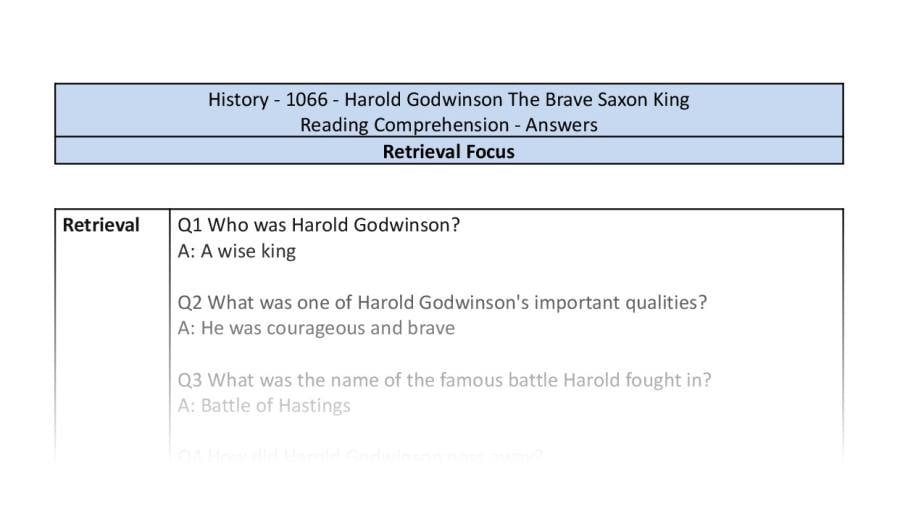Reading Comprehension-Harold Godwinson The Brave Saxon King-retrieval-answers