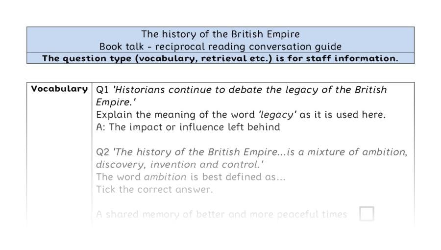 Reciprocal reading - VRSIPE-The history of the British Empire