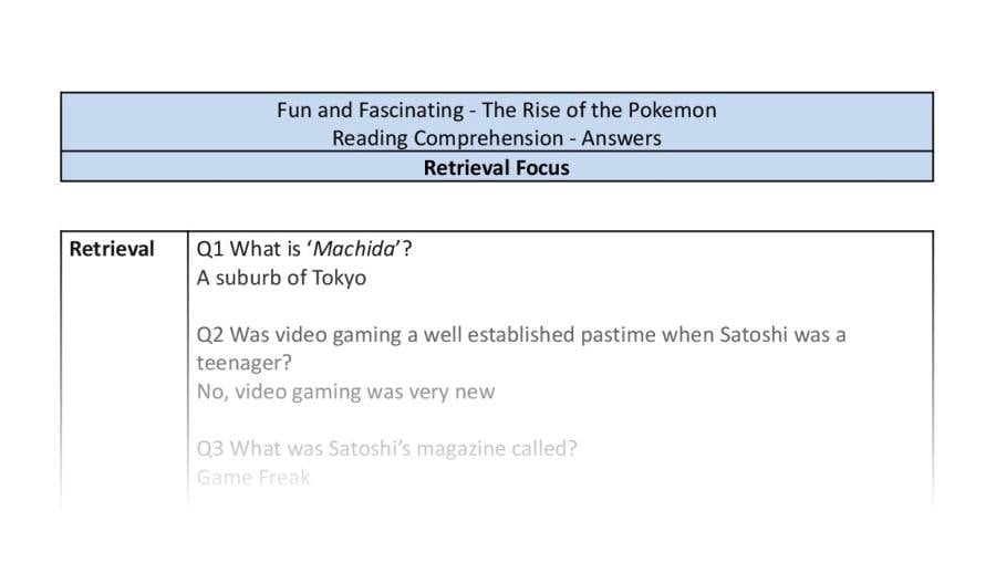 Reading Comprehension - The Rise of the Pokemon - Highlight Series 2 - Retrieval Focus