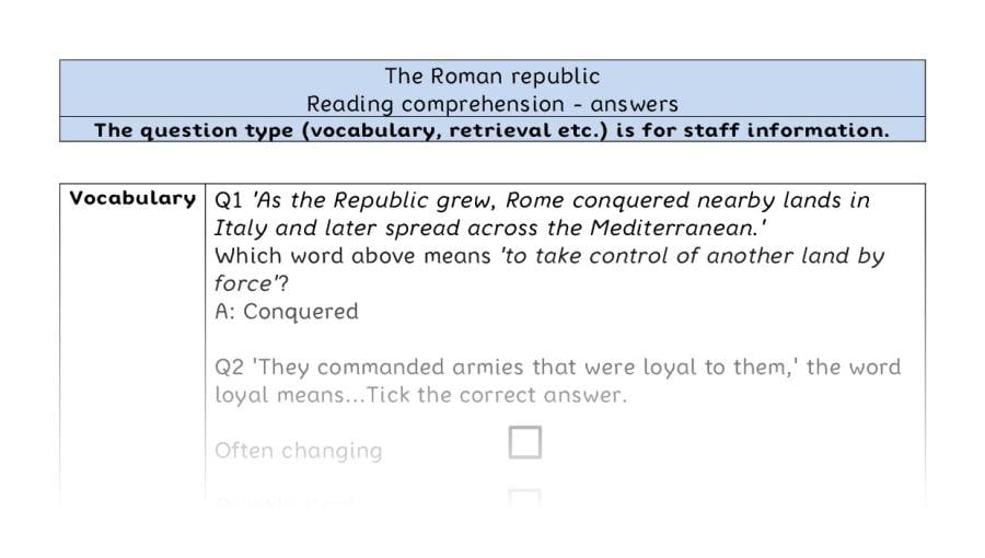 Reading comprehension VRSIPE - The Roman republic - answers