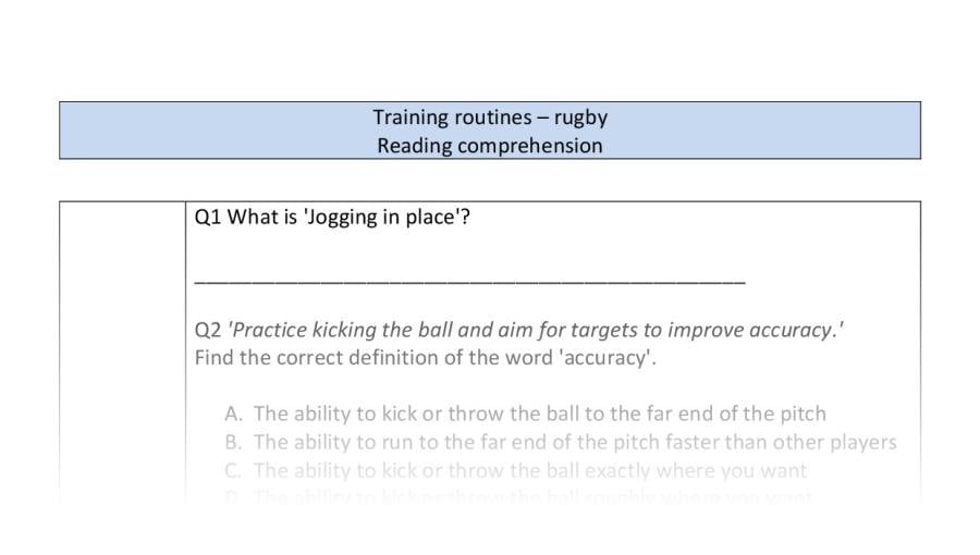 Reading comprehension - VRSIPE - Training routines - rugby