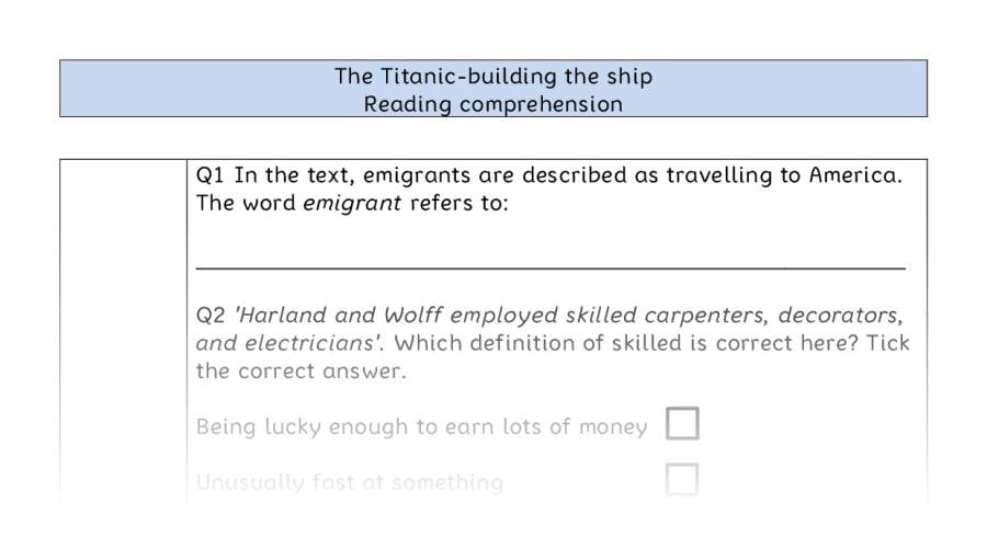 Reading comprehension - VRSIPE - The Titanic-building the ship