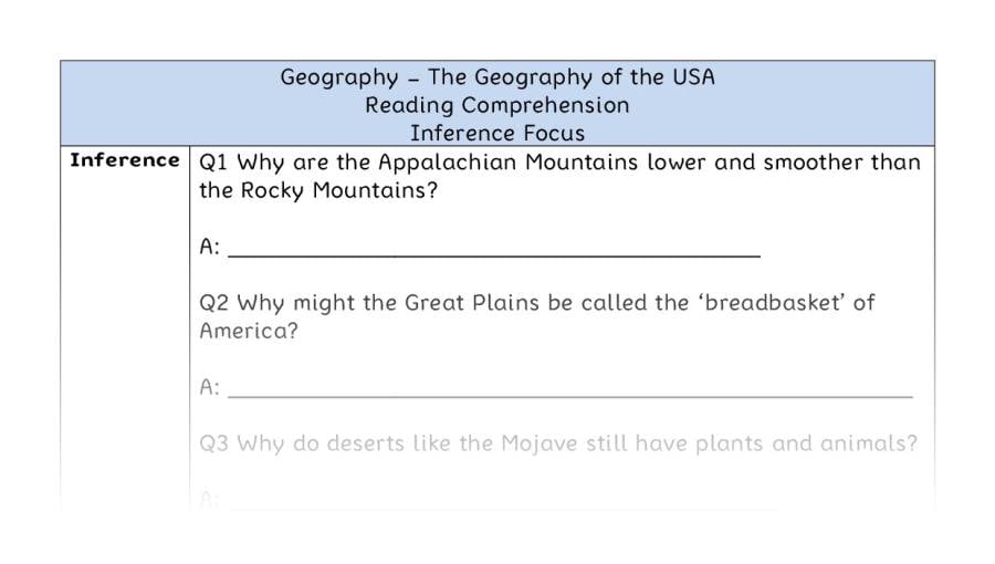 The Geography of the USA - Reading Comprehension - Inference Focus